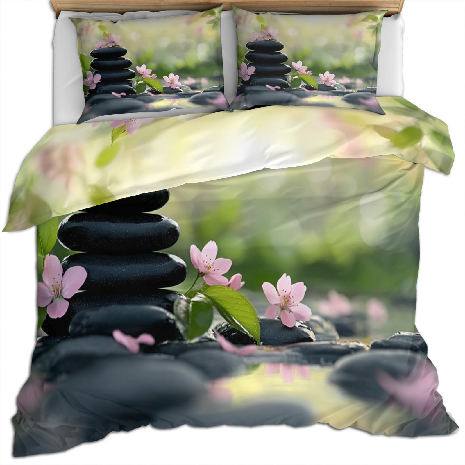 Parure de lit respirante Zen Spa en coton doux imprimé galets Super King