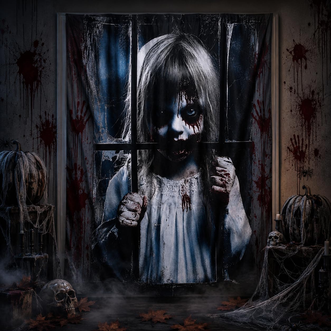 Halloween Deko Fensterbilder Gruselig Halloween Dekoration lnnen(120x80cm) | Halloween FensterVorhang fur Outdoor lnnen Garten Haustur Tur Helloween DrauBen Eensterdeko Turdeko Horror Party Decorations