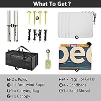 Vista 4 de Póster vintage de playa plegable para playa, protección UPF50+, impermeable, sombra refugio solar con bolsas de arena, pala de arena, postes