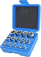Vista 1 de E-Torx Juego de zócalos, 14 piezas hembra E-Torx Star Socket Set, 1/4" 3/8" 1/2" Drive, E4 a E24 Torque E Externo Juego de zócalos, 14pcs Star