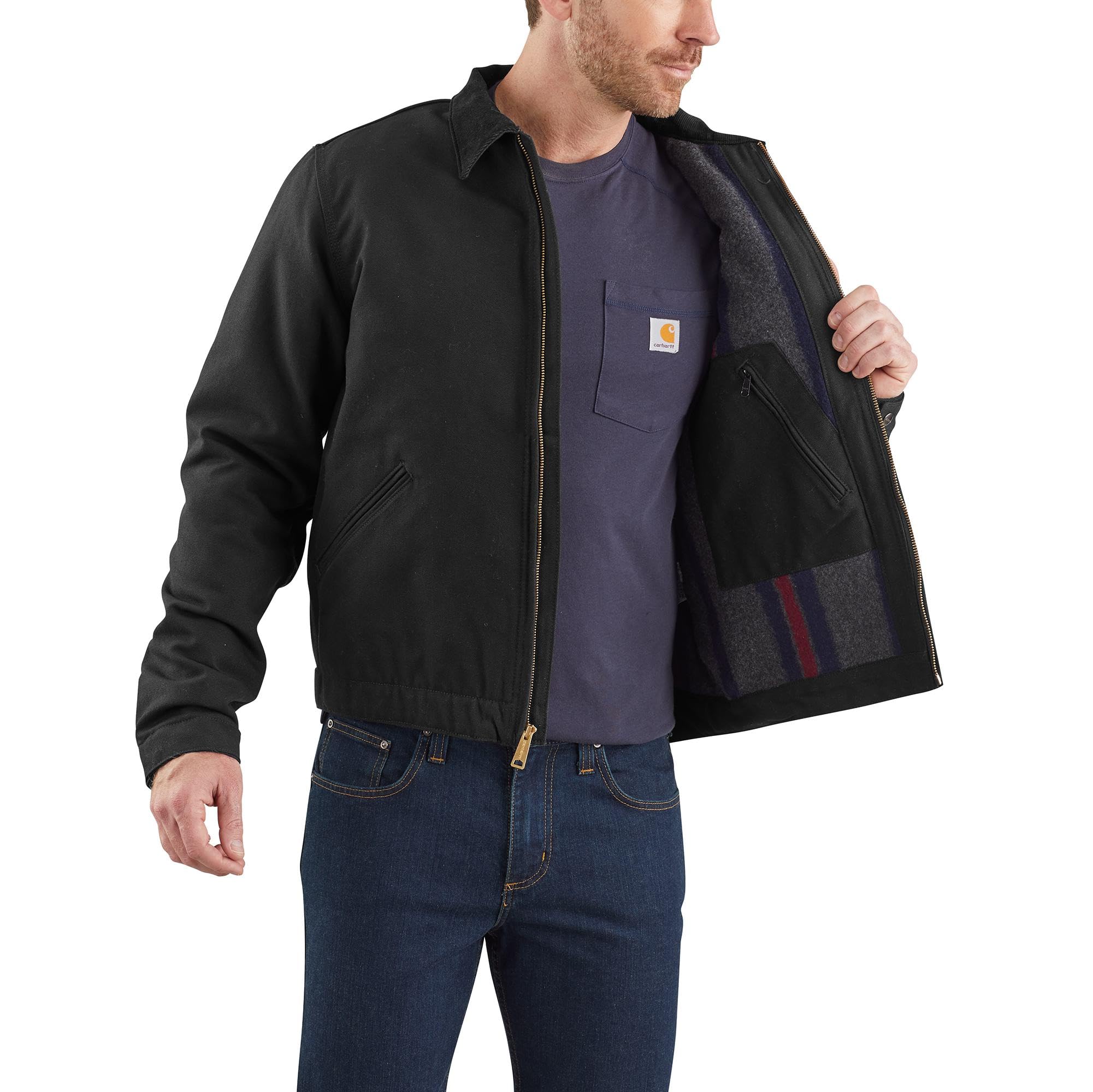 Carhartt Giacca Detroit, Vestibilità Comoda, In Tessuto Duck Con Fodera Tipo Coperta A Righe, Uomo