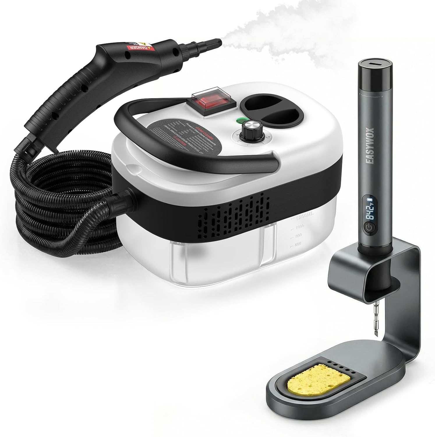 Cordless Soldering Iron Kit with LED Light, Rechargeable Portable Soldering Pen, 7S Fast Heating (392°F-842°F), Auto Sleep & 3 Precision C210 Tips for Repair; 2500W Handheld High Pressure Steam Cleane