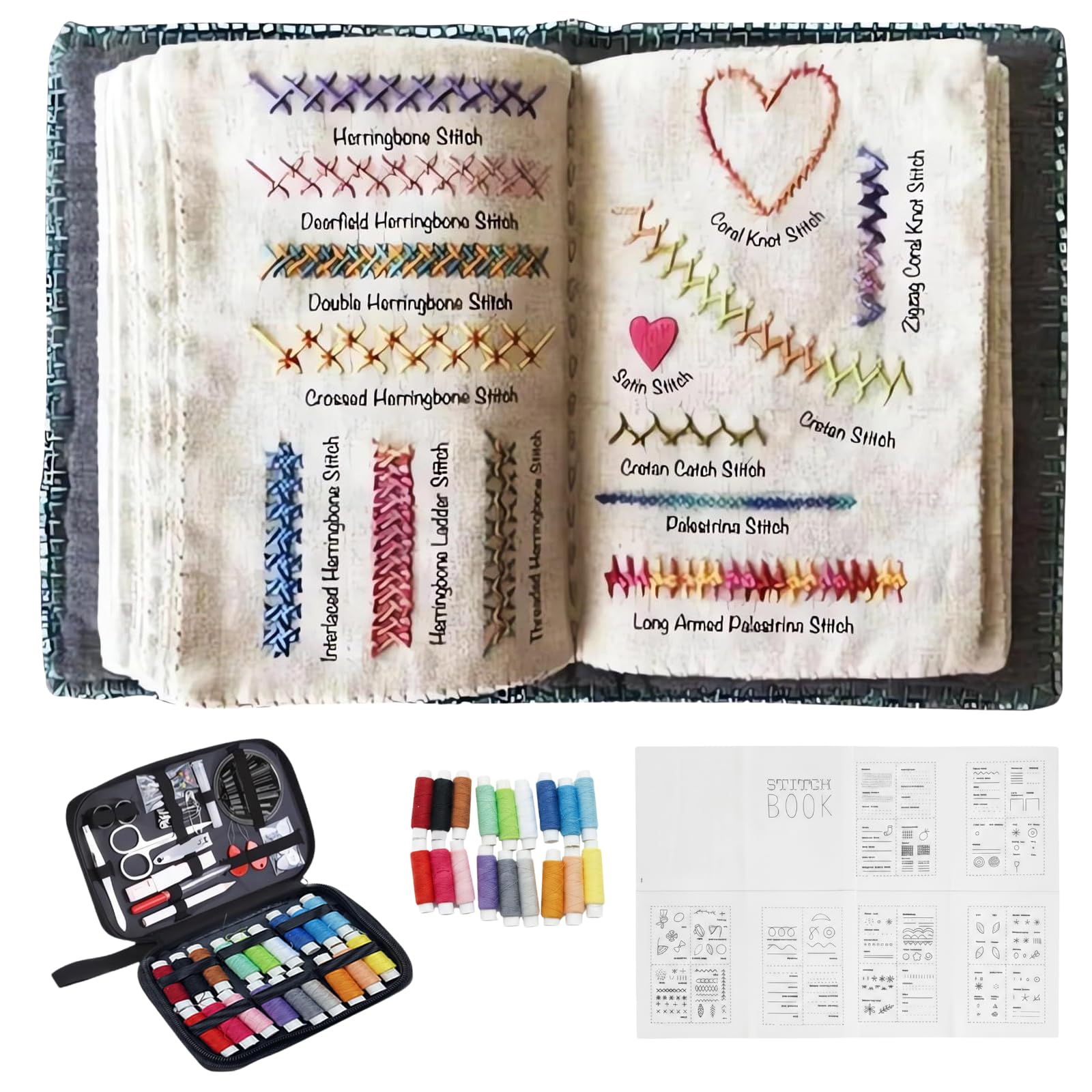Hi-Y2kgirls 86 Stitches Embroidery Stitch Book Kit, 2026 New Sewing Kit With English Instruction Embroidery Kit For Beginners, Portable All-In-One Hand Embroidery Book For Adults & Diy Craft Lovers (86 Stitches)