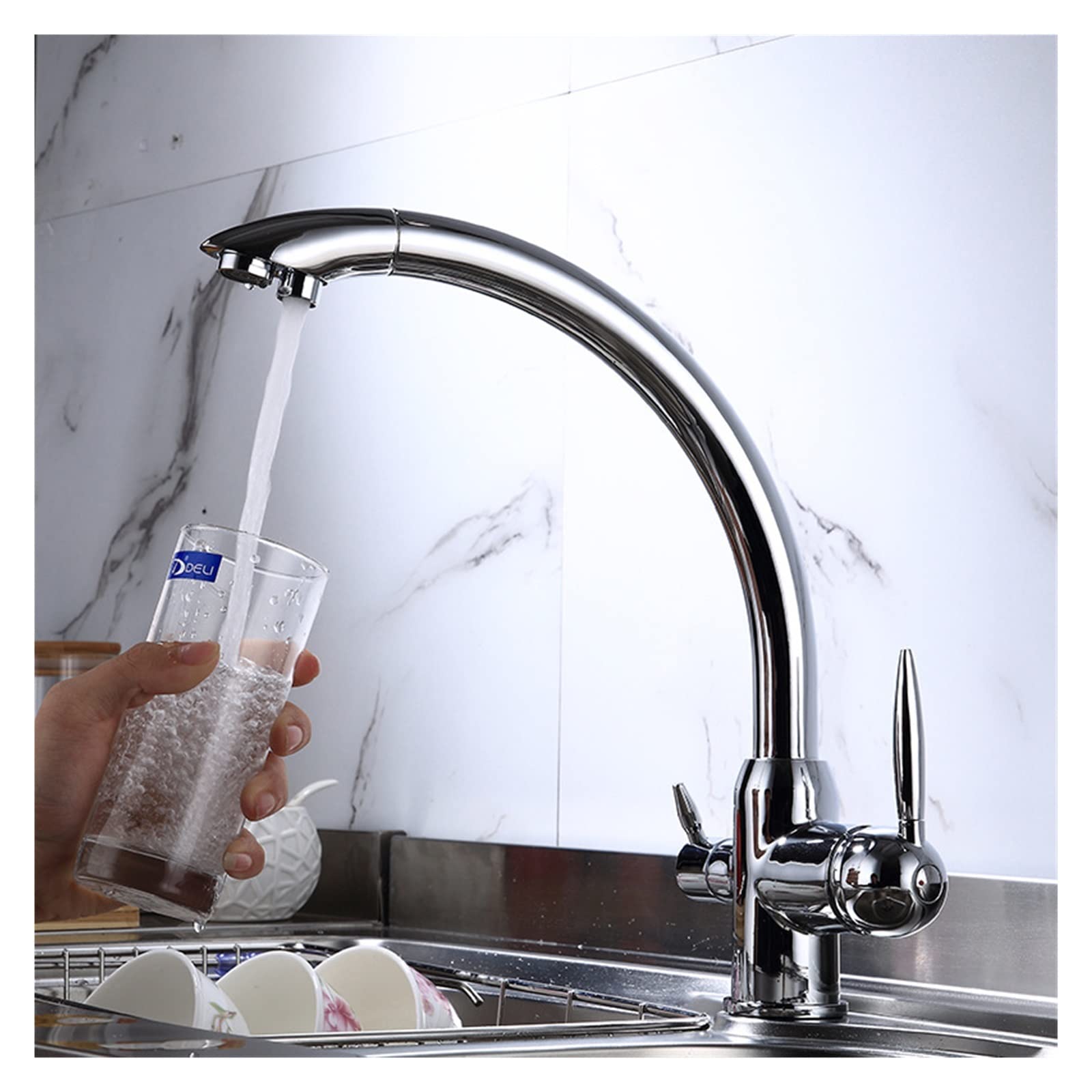 Mélangeur de robinet de filtre à double bec avec rotation 360 pour évier