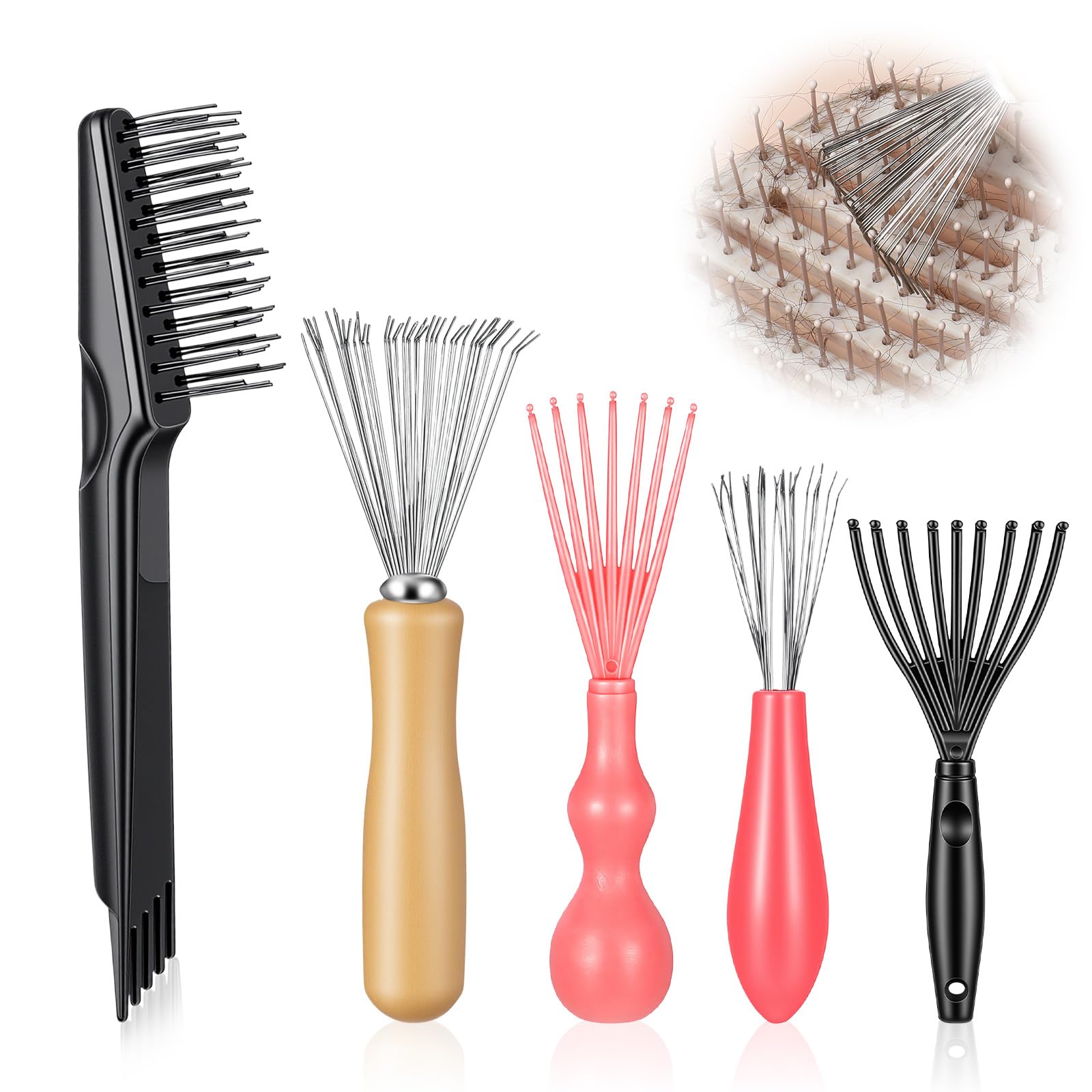 QFGasre 5pcs Hairbrush Cleaner Hair Brush Cleaning Tool Comb Cleaner Set Rake Comb Cleaning Brush for Home and Salon Use Removing Hair Dust Paddle Detangling Styling Brushes Hairstylist Essential