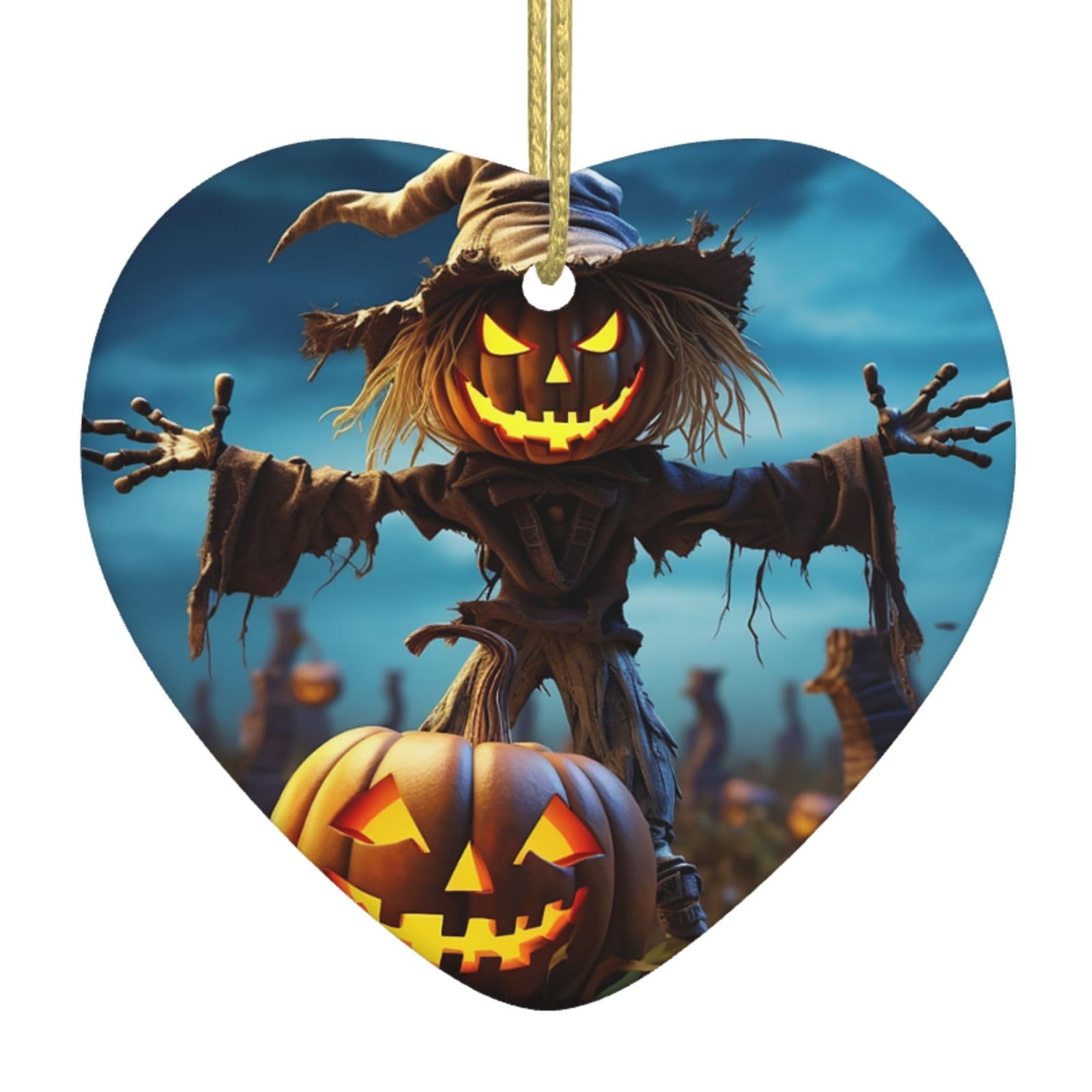 Ceramic Christmas Tree Hanging Ornaments with Gold Ropes Christmas Tree Decorations Heart Ceramic Funny Pumpkin Scarecrow Pendant Keepsake Decorations for Holiday Xmas Gift Ideas