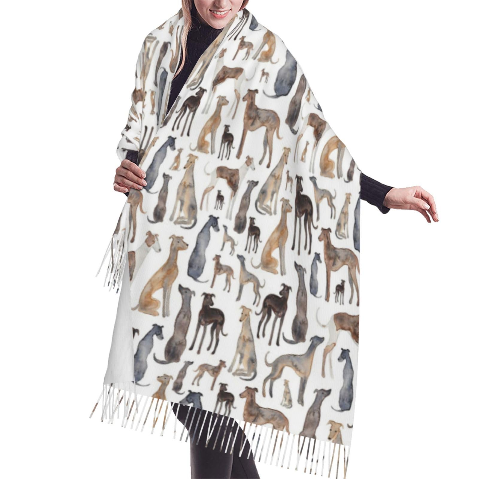 Gratka Unisex As Picture Scarf,Greyhounds Wippets And Lurcher Dogs, Fringed Scarf Large Warm Soft Cashmere Feel Shawls Wraps 196X68 Cm