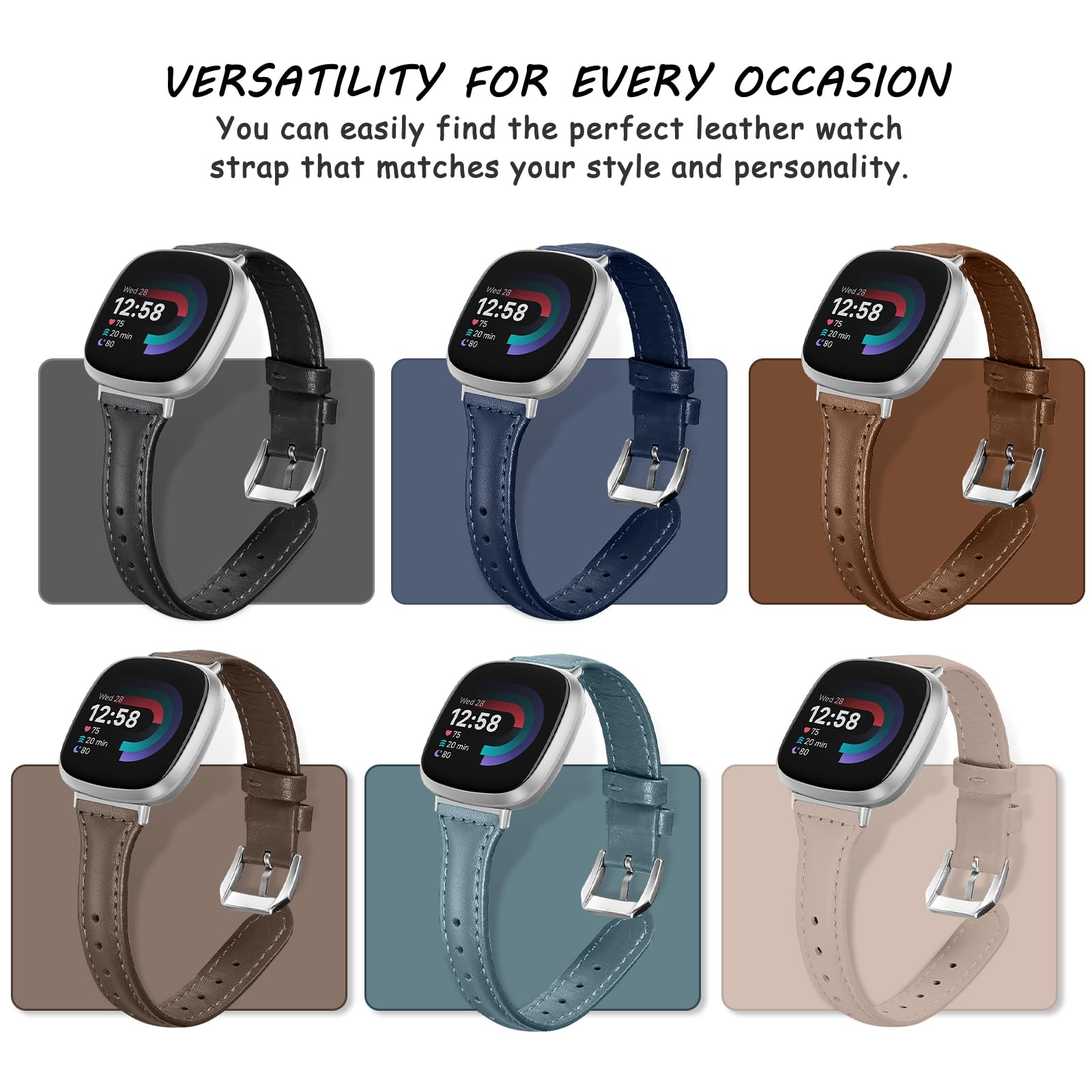 Tuocal Cinturino in Pelle Compatibile per Fitbit Versa 4 / Versa 3 / Fitbit Sense 2 / Sense, Cinturino di Ricambio in Vera Pelle Compatibile con