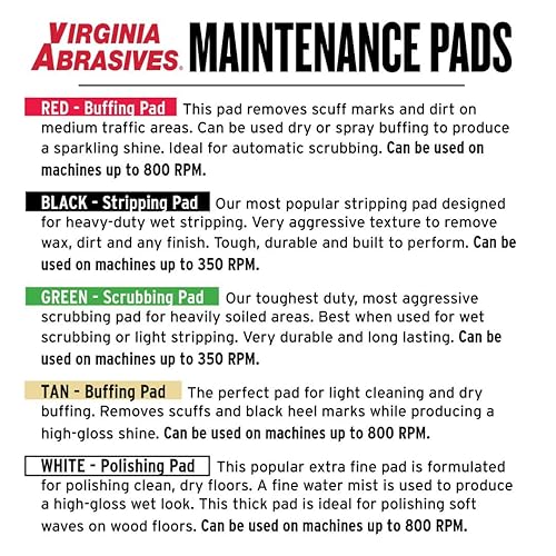 Miniatura 5 de Virginia Abrasives 17" Heavy-Duty Stripping Pads – Thick Non-Woven Floor Pads for Floor Maintenance, Cleaning, Polishing & Synthetic Floor Care with