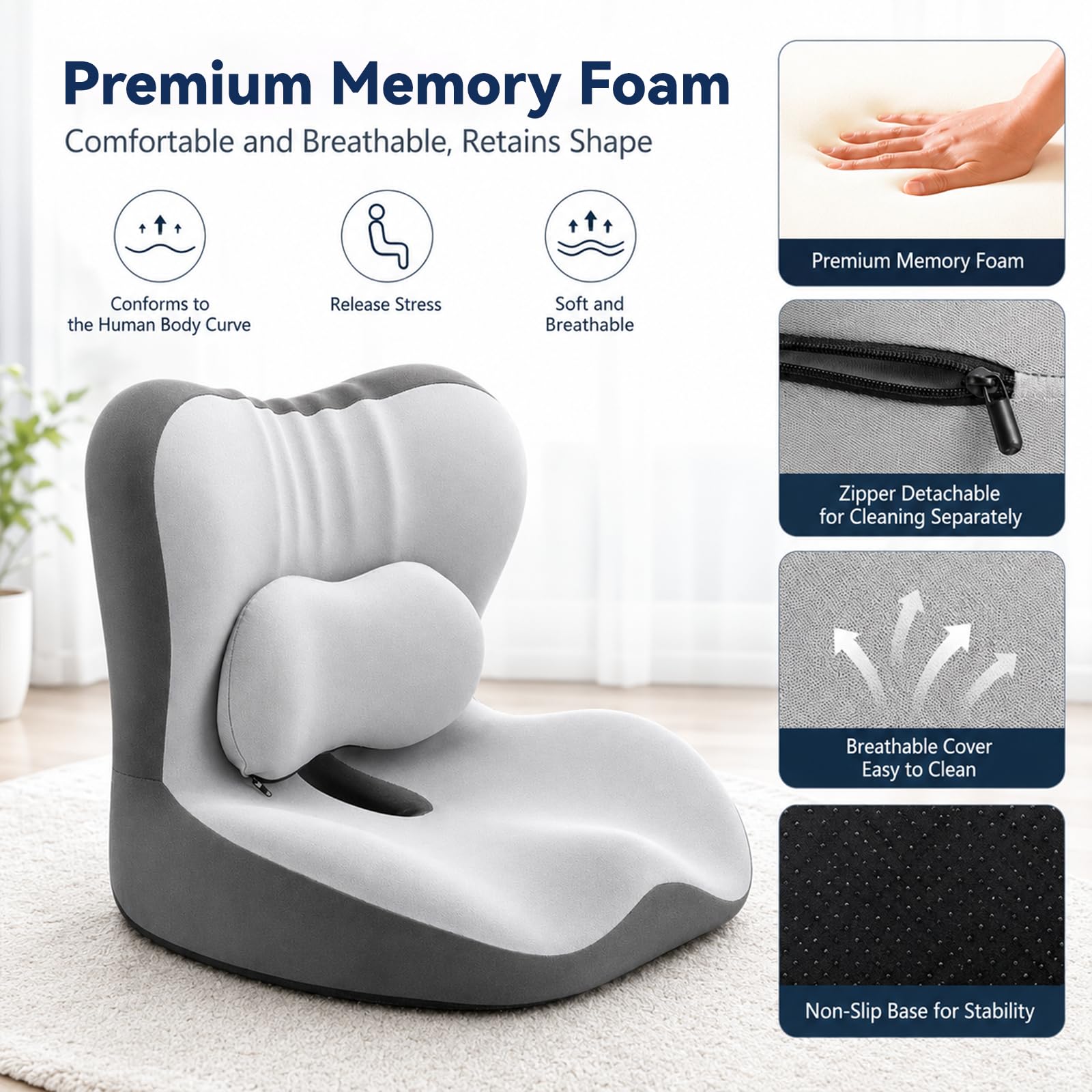 Coussin d’Assise en Mousse mémoire, Coussin Lombaire Chaise Bureau