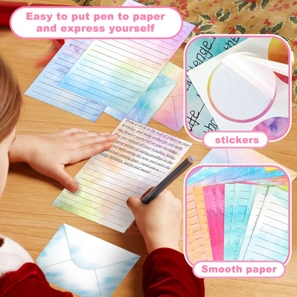 Set Di 160 Fogli Di Carta Da Lettere Con Buste – A5 A Righe, 10 Colori Ad Acquerello, Con 60 Adesivi Per Scrapbooking