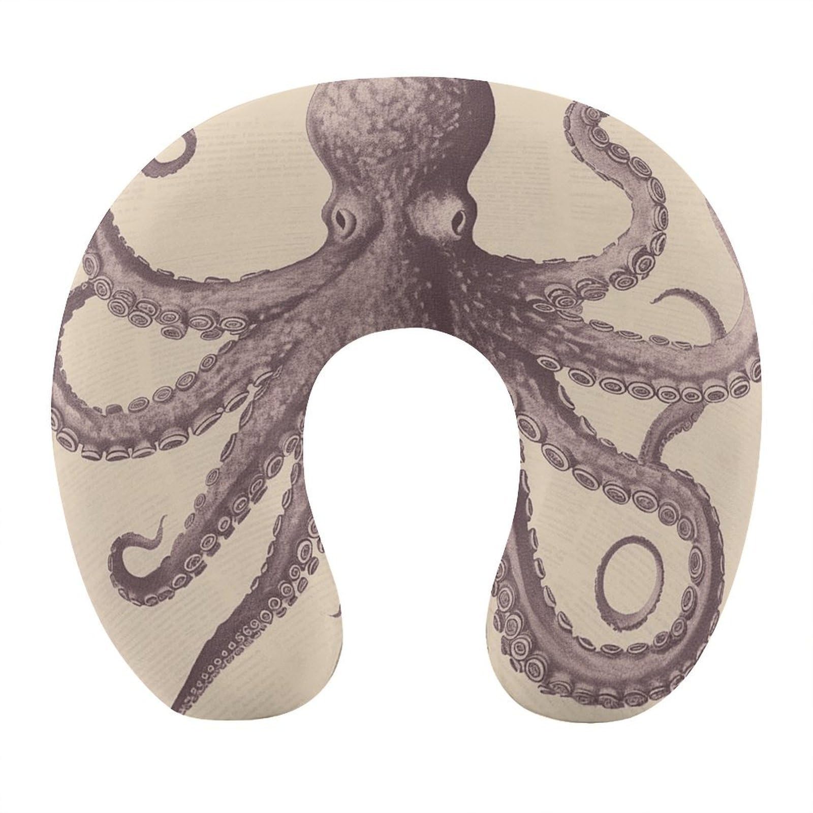 FekiLoot Vintage Octopus Travel Pillow,U Shaped Office Napping Pillow Support Neck and Head Comfortable Travel Neck Pillow U Shape Sleeping Essentials for Long Haul Flights