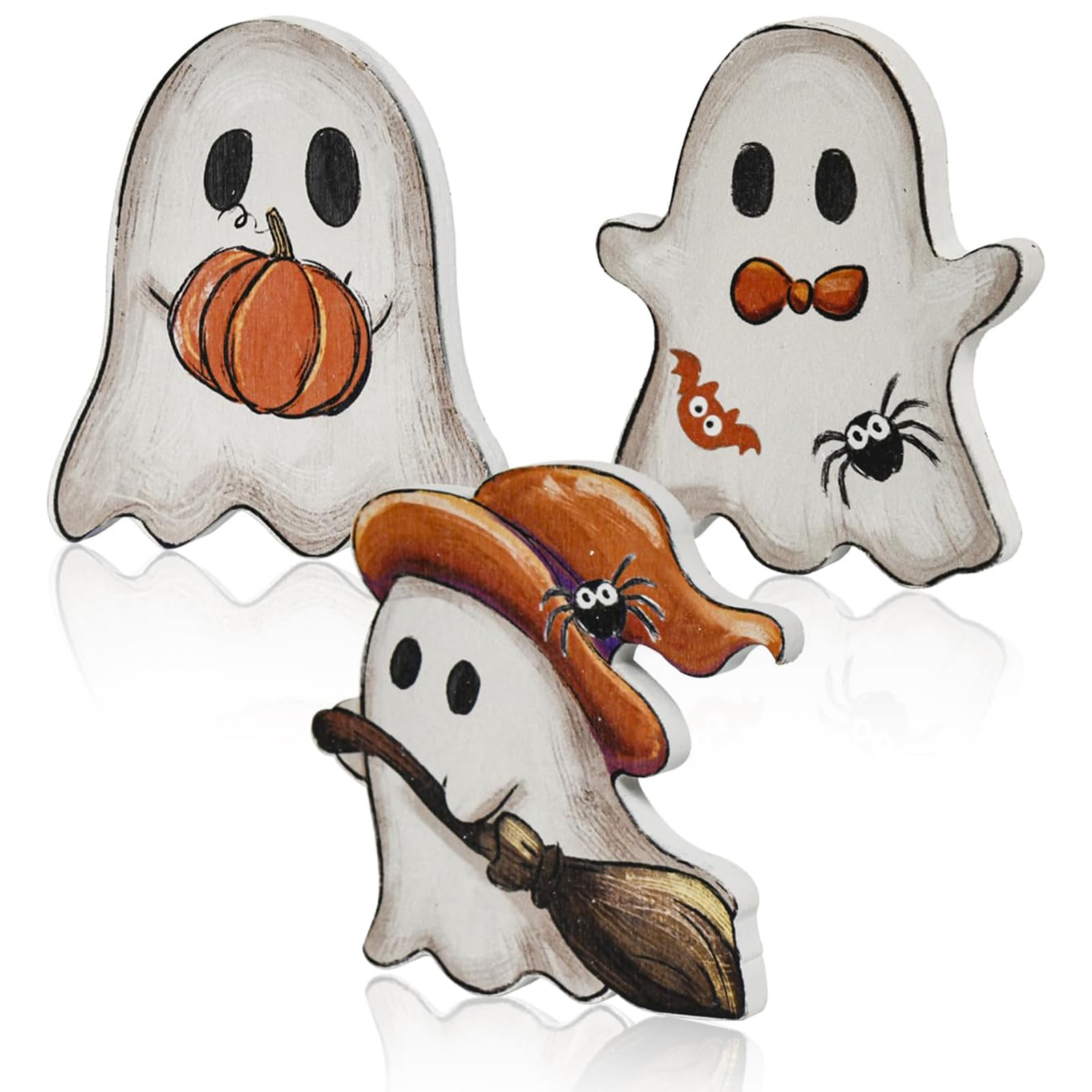 3Pcs Wooden Halloween Table Decorations, Cute Halloween Ghost Sign Ornament