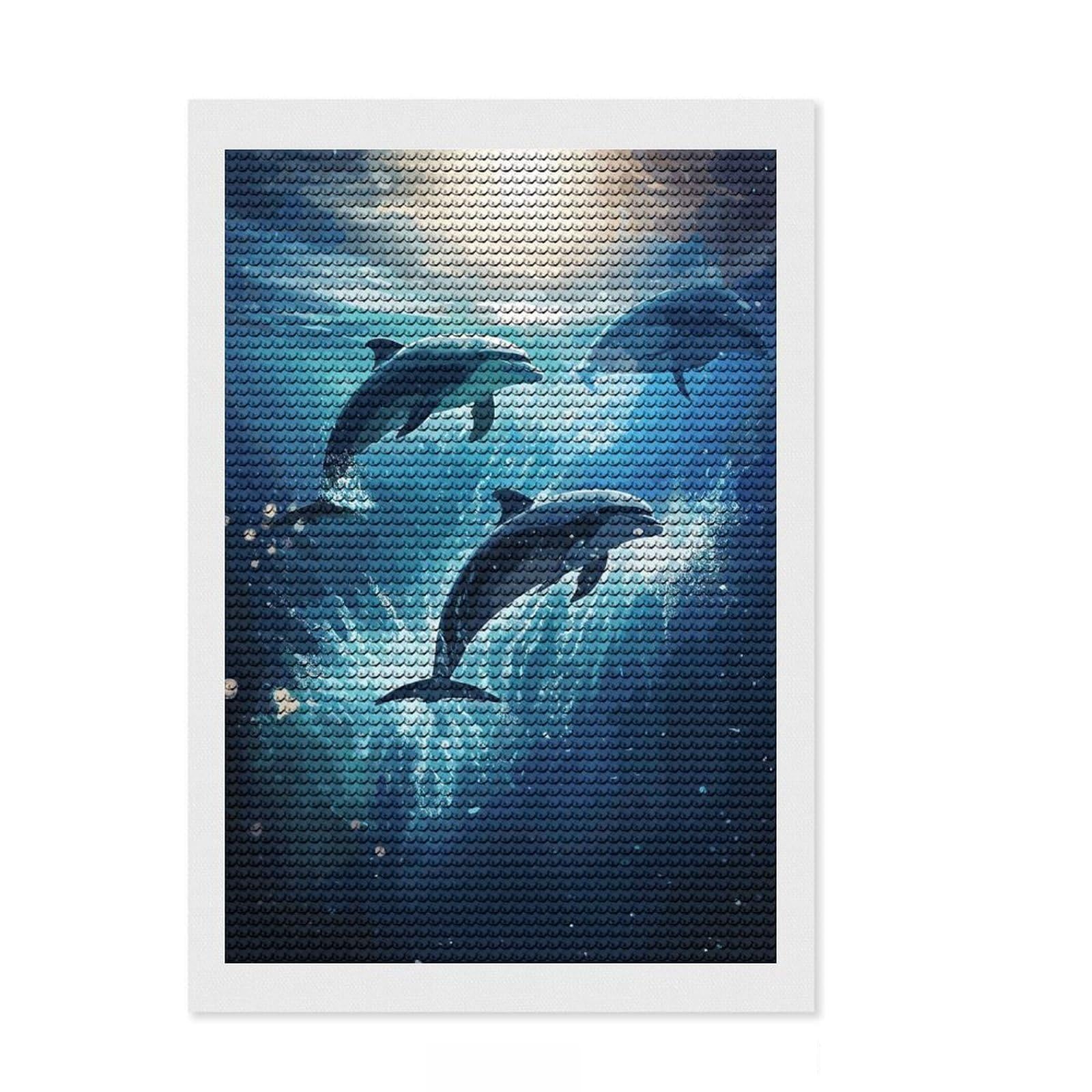 Junmoney Dolphin Space Animal Round Drill Diamond Painting 8"x12", for Teens, Farmhouse Decor, Pleasing Wall Art Project, Festive Craft Gift