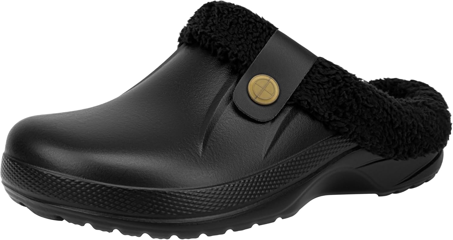 ChayChax Women and Men Fur Lined Clogs Memory Foam Warm Fuzzy Slippers Winter Waterproof Indoor Outdoor Slipper