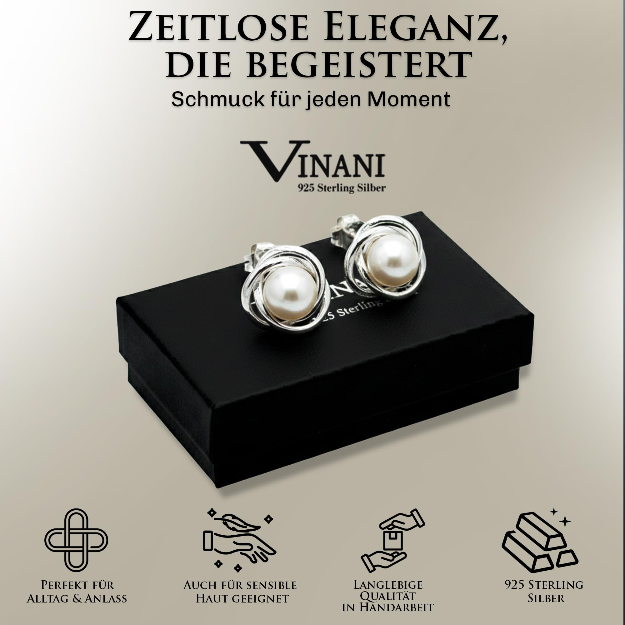 Vinani Ohrstecker mit Süßwasserzuchtperle elegant glänzend Sterling Silber 925 Natur Perle Ohrringe 2OSA