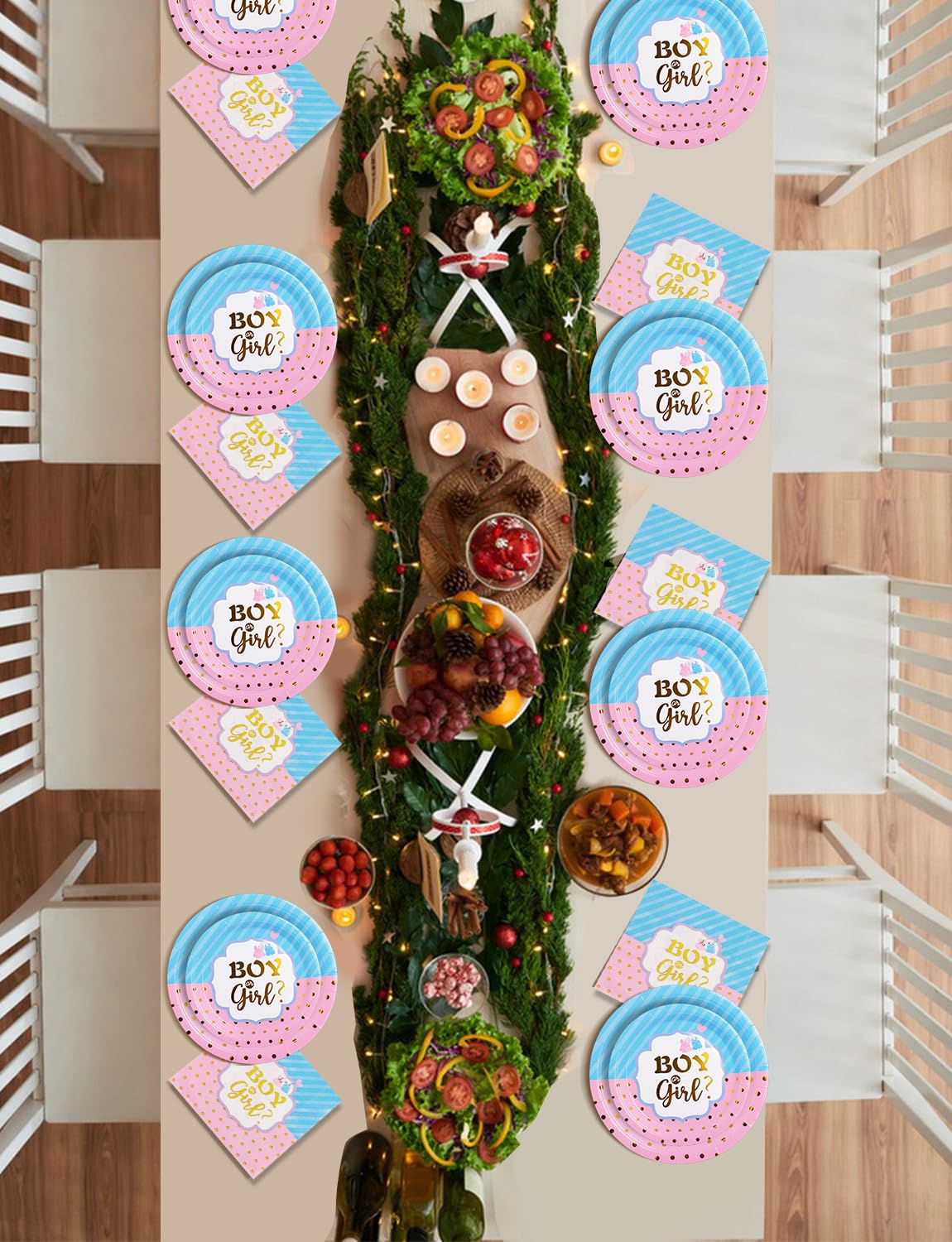 Nkaiso Gender Reveal Party Piatti, 96Pezzi Blu e Rosa Baby Shower Stoviglie per Feste, Gender Reveal Supplies per Piatti Bicchieri Tovaglioli Feste Compleanno Decorazioni -24 Ospiti