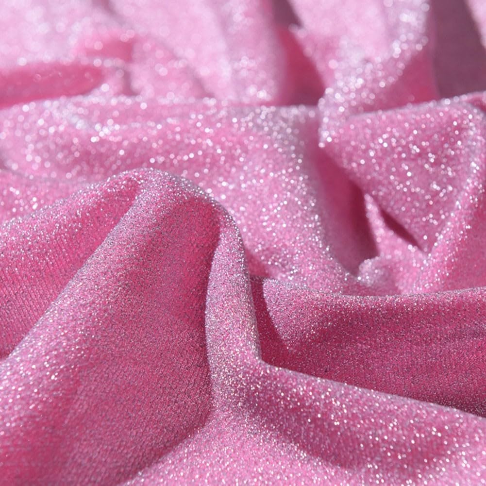 TDCuizent Glitter Fabric with Starry Shiny Decorative Polyester Mesh for Sewing Dressmaking Skirts Curtains Wedding Backdrops and DIY Crafts Soft Comfortable Material(pink)