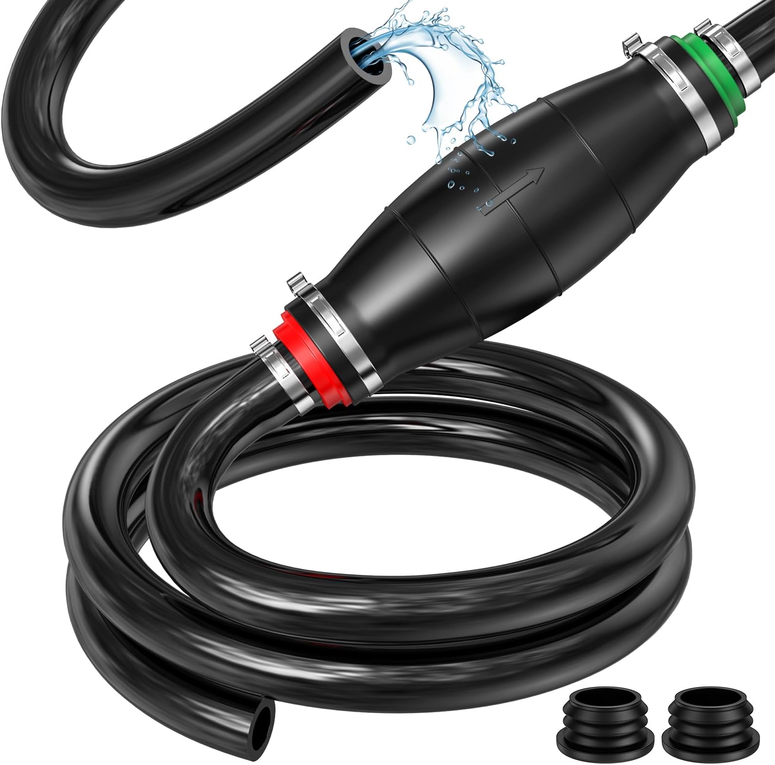 Syphon Pump, Preciva Fuel Petrol Suction Extractor Pumping Tool, 2m All Rubber Oil Water Transfer Siphon Pumpers, Automotive Brake Fluid Syphoning Hose Kit with 2 Caps for Cars, Fish Tanks