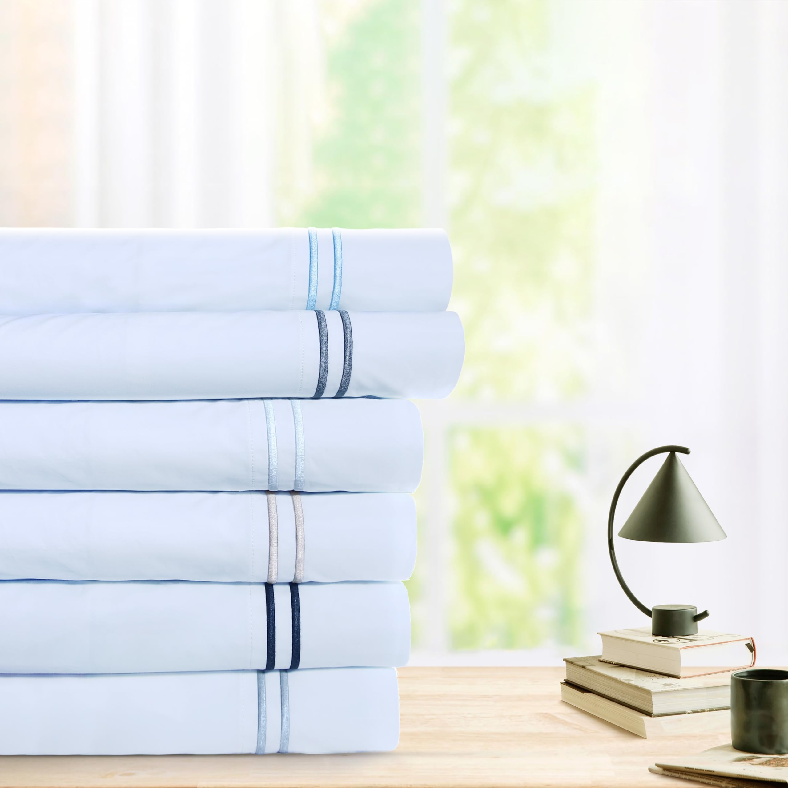 Pointehaven 300 TC Percale 100 Long Staple Cotton Double Satin Stitch Pillowcases Pair King White-Silver