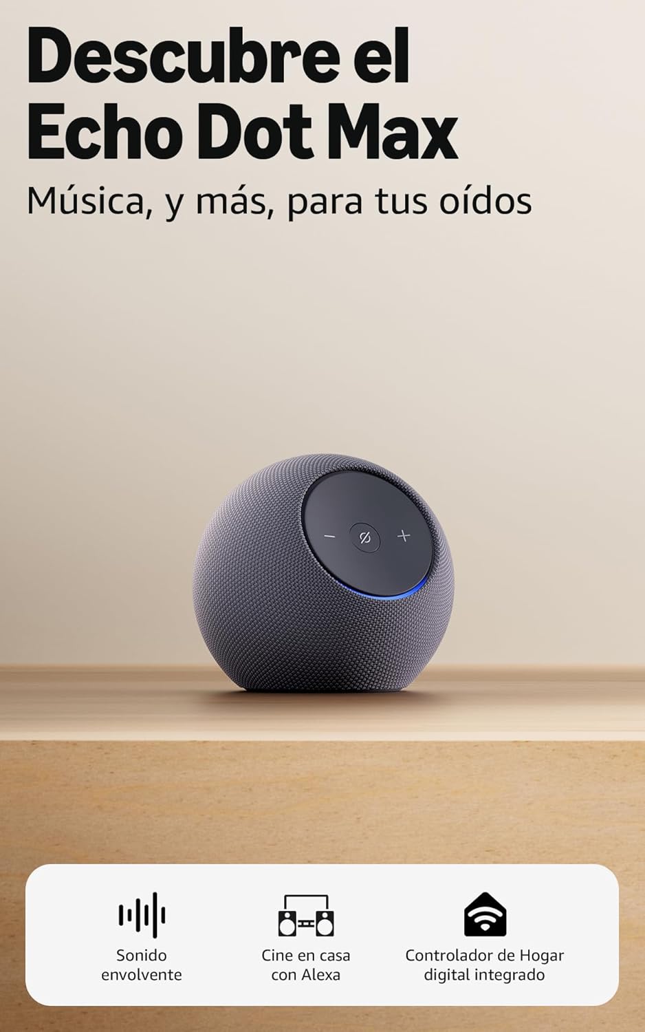 Amazon Echo Dot Max (última generación): altavoz Alexa con sonido envolvente y controlador de Hogar digital integrado, Grafito