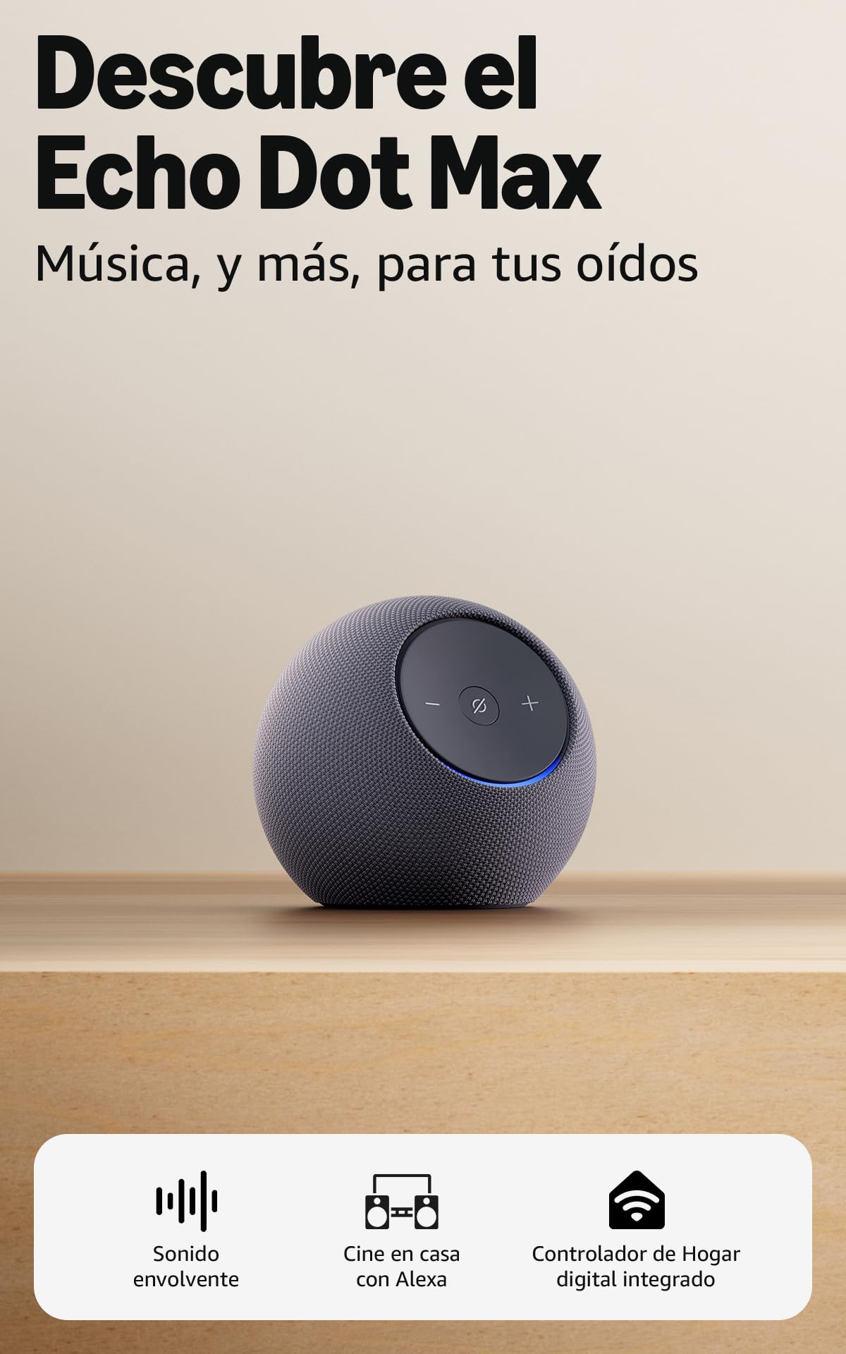 Amazon Echo Dot Max (última generación): altavoz Alexa con sonido envolvente y controlador de Hogar digital integrado, Grafito