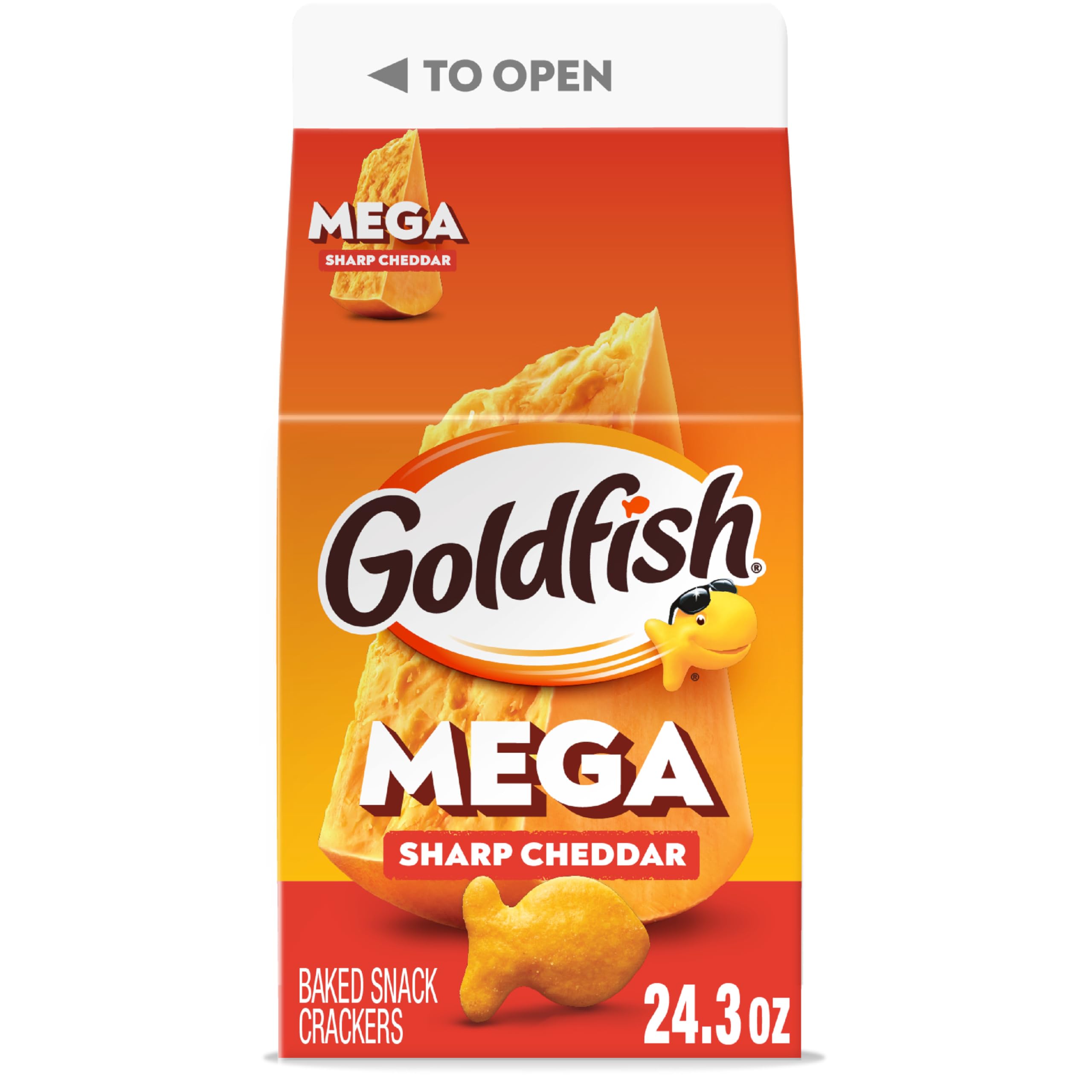 Goldfish Mega Bites Sharp Cheddar Cheese Crackers, 24.3 Oz Carton