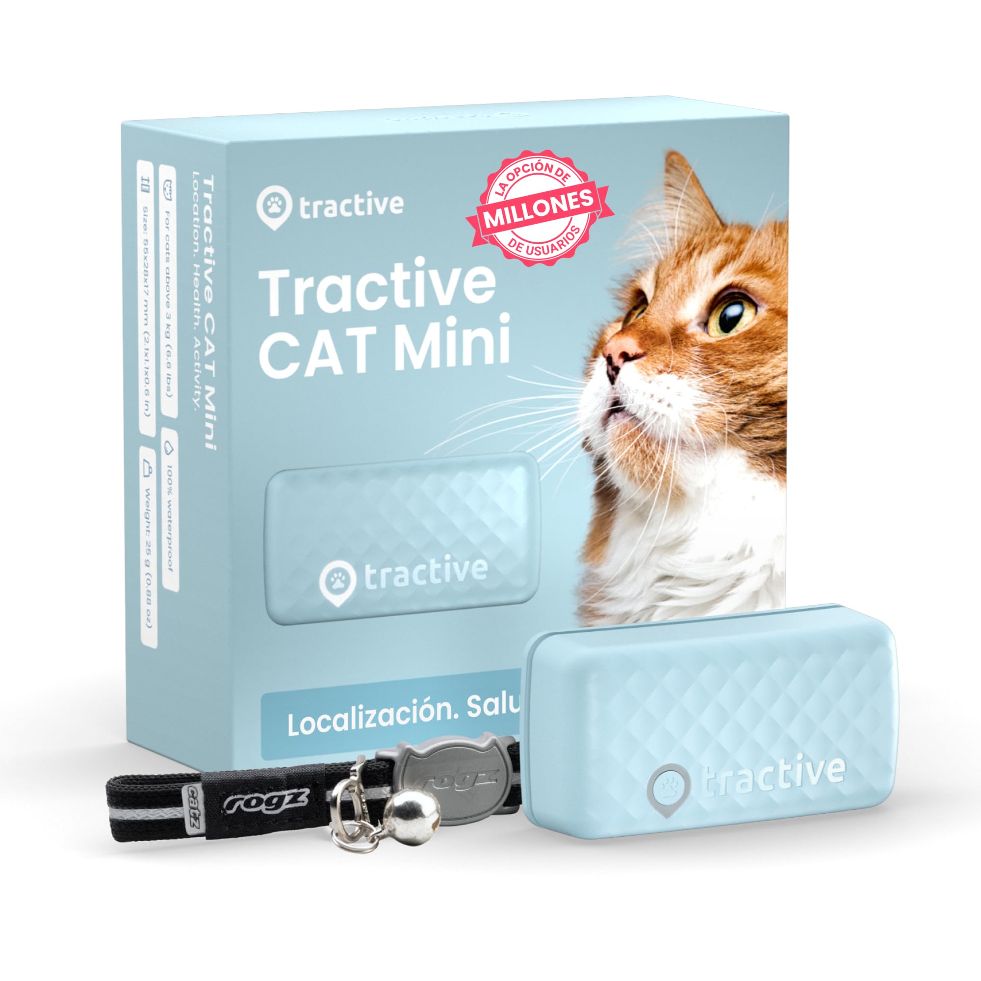 Tractive - Collar Gato GPS Mini | N.º 1 del Mercado | Localización en Tiempo Real | Historial de ubicaciones | Avisos de Salud | Monitor de Actividad | Collar Incluido
