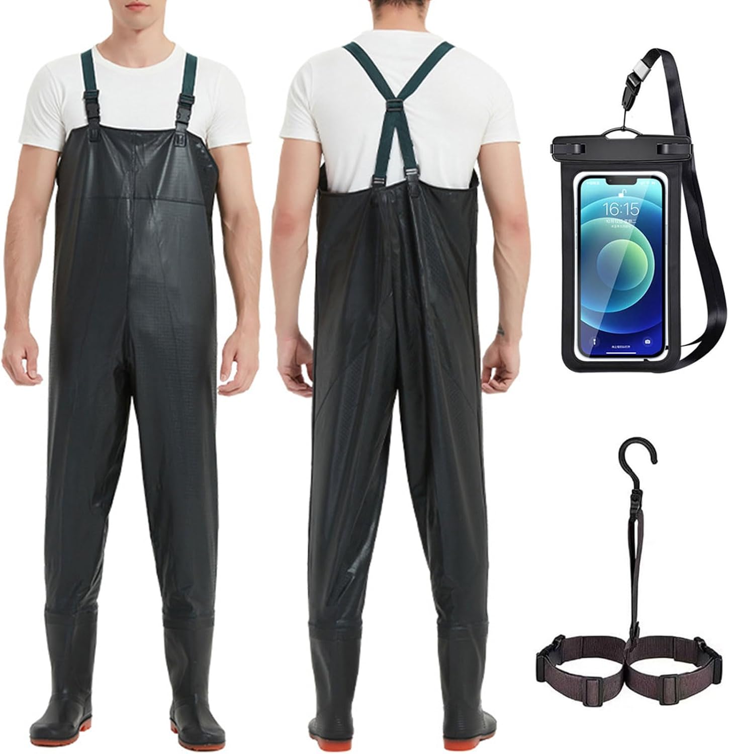 Men Bootfoot Chest Wader, PVC Waterproof Fishing Hunting Waders with Boots, Lightweight Bootfoot Waders, for Garden Outdoor