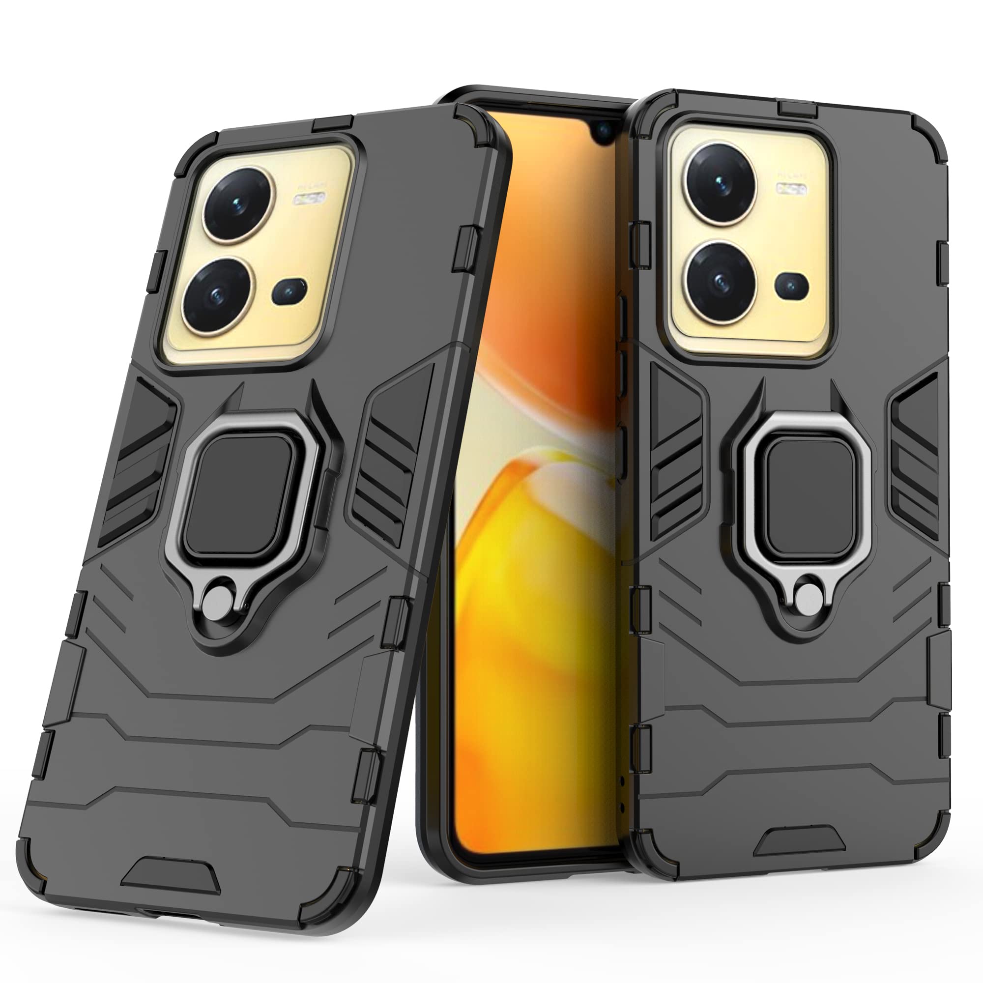 ESTH Handyhülle Für Vivo X80 Lite/V25/V25e – Mit 360° Drehbarem Ringständer & Magnethalterung, Militärstoßfest, Schwarz