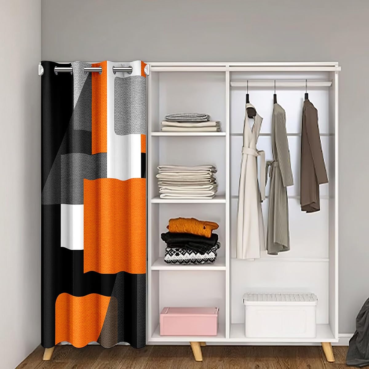 Orange and Black 30%-50% Room Darkening Blackout Curtain Door Curtain for Boys Girls TeensGeometric Square Room Divider Curtain Cover 106x203cm Abstract Art Window Treatments - Image 2
