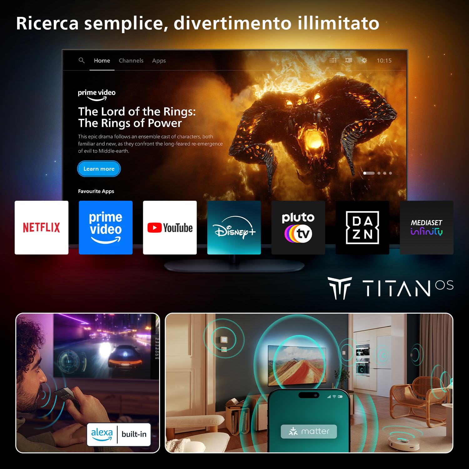 Philips Ambilight 'The One' 55PUS9010 QLED 4K Smart TV - Display 55’’ con processore P5 Perfect Picture Ultra HD, Titan OS, Dolby Vision e Dolby Atmos Sound