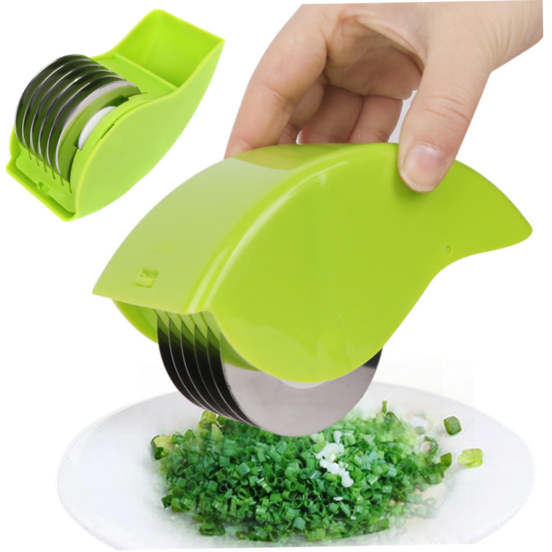 Herb Chopper Herb Roller with 6 Blade Manual Herb Grinder Stainless Steel Herb Cutter Sharp Detachable Washable Kitchen Gadgets for Cilantro Scallion Parsley Green