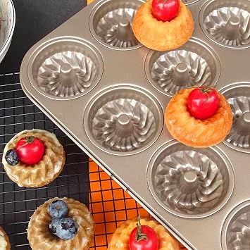 2 Pack Mini Bundlette Cake Pans for Baking, 24-Cavity Mini Fluted Cake Pans, Nonstick Carbon Steel Bundtini Cake Molds, Mini Pound Cake Pan for Cupcakes, Donuts, Cornbread, Brownies, Jellies