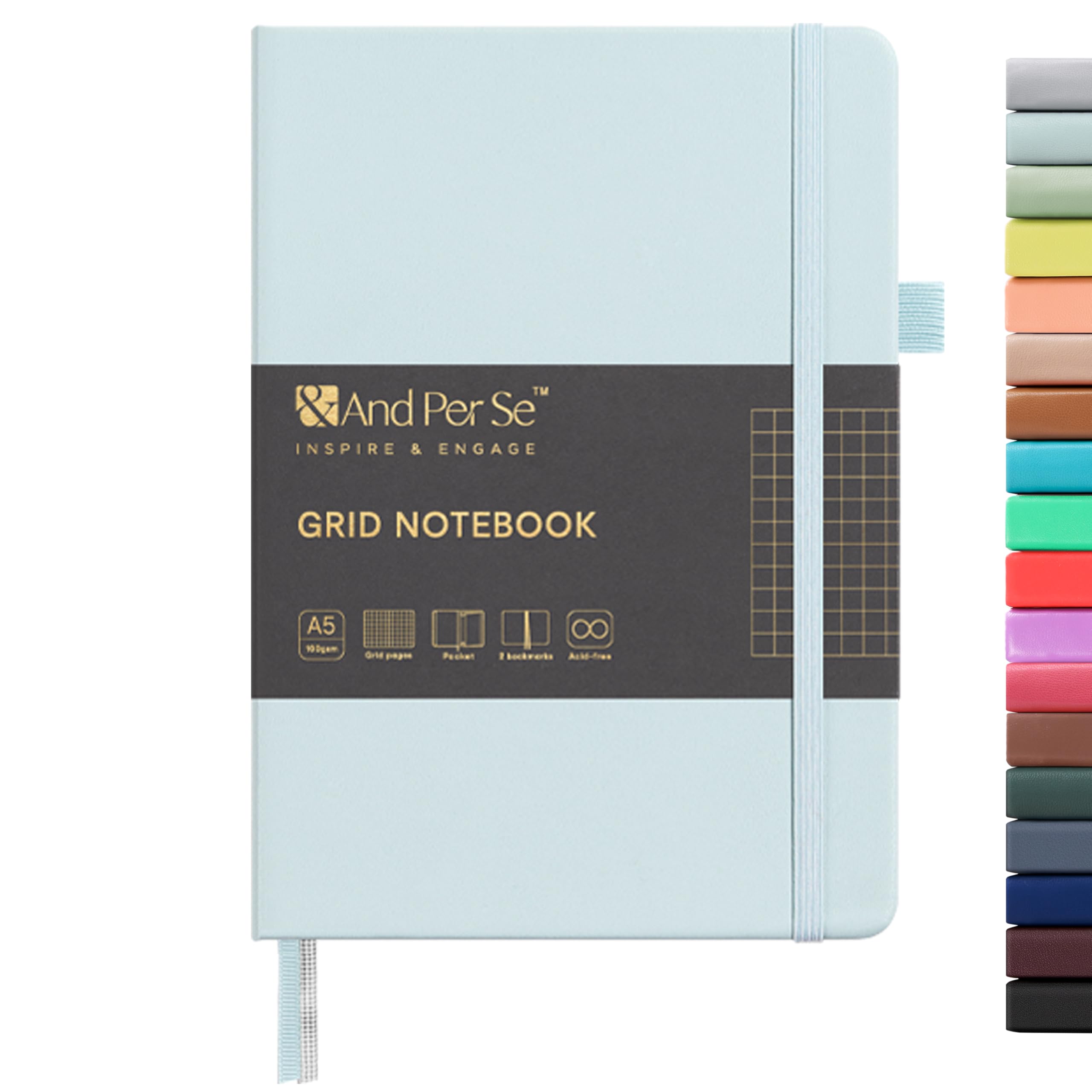 &And Per Se Graph Notebook, 5mm Grid, A5 Hardcover, 160 Pages 100gsm Thick Paper, Grid Journal for Diagrams, Wireframes, CAD Sketches (Cyan) โ image 1