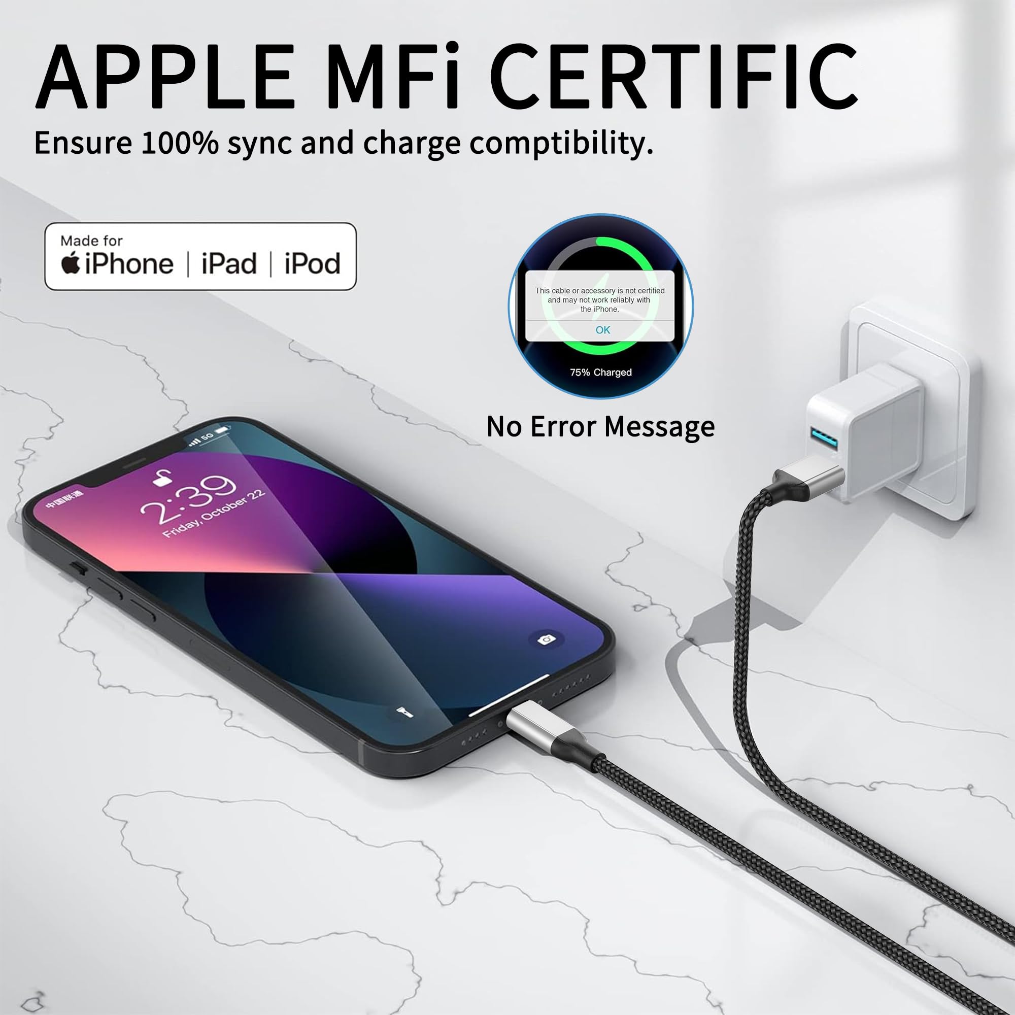 Acecene Cavo USB Lightning da 60 cm, confezione da 3 cavi MFi certificati per iPhone, cavo auto CarPlay, cavo di ricarica rapida e dati compatibile con iPhone 14 13 12 11 Pro Max X XR XS 9 8 7 6 Plus