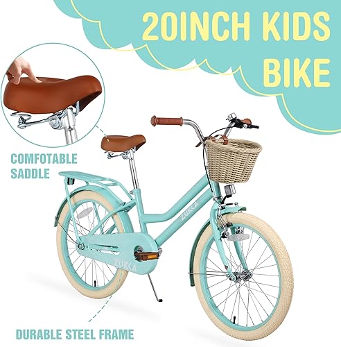 Miniatura 6 de Bicicleta para niñas con canasta, bicicleta de crucero retro de 20 pulgadas para niños de 7 a 13 años, bicicleta para niños grandes con guardabarros