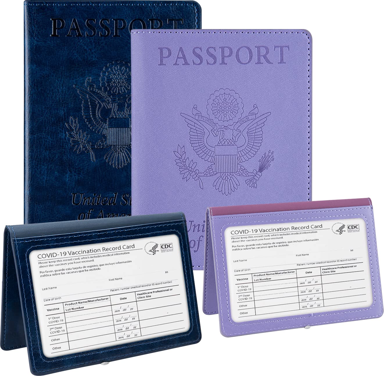 Waugve 2 Pack Passport, Blue+Purple,