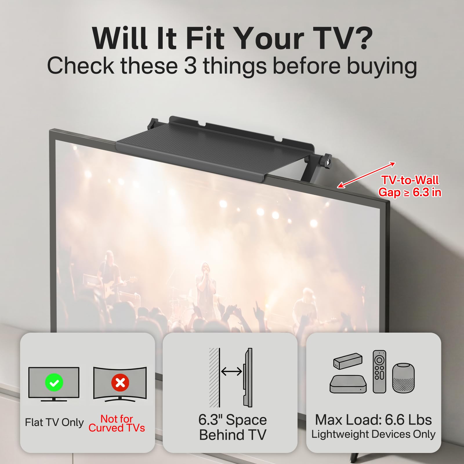13 Inch Wide Platform TV Top Shelf for Cable Box, Adjustable Shelf for Top of TV with Remote Holder & Anti-Slip Legs, Flat Screen TV Top Shelf for Streaming Devices, Router, Media Box, Game Console — Amazon image 3