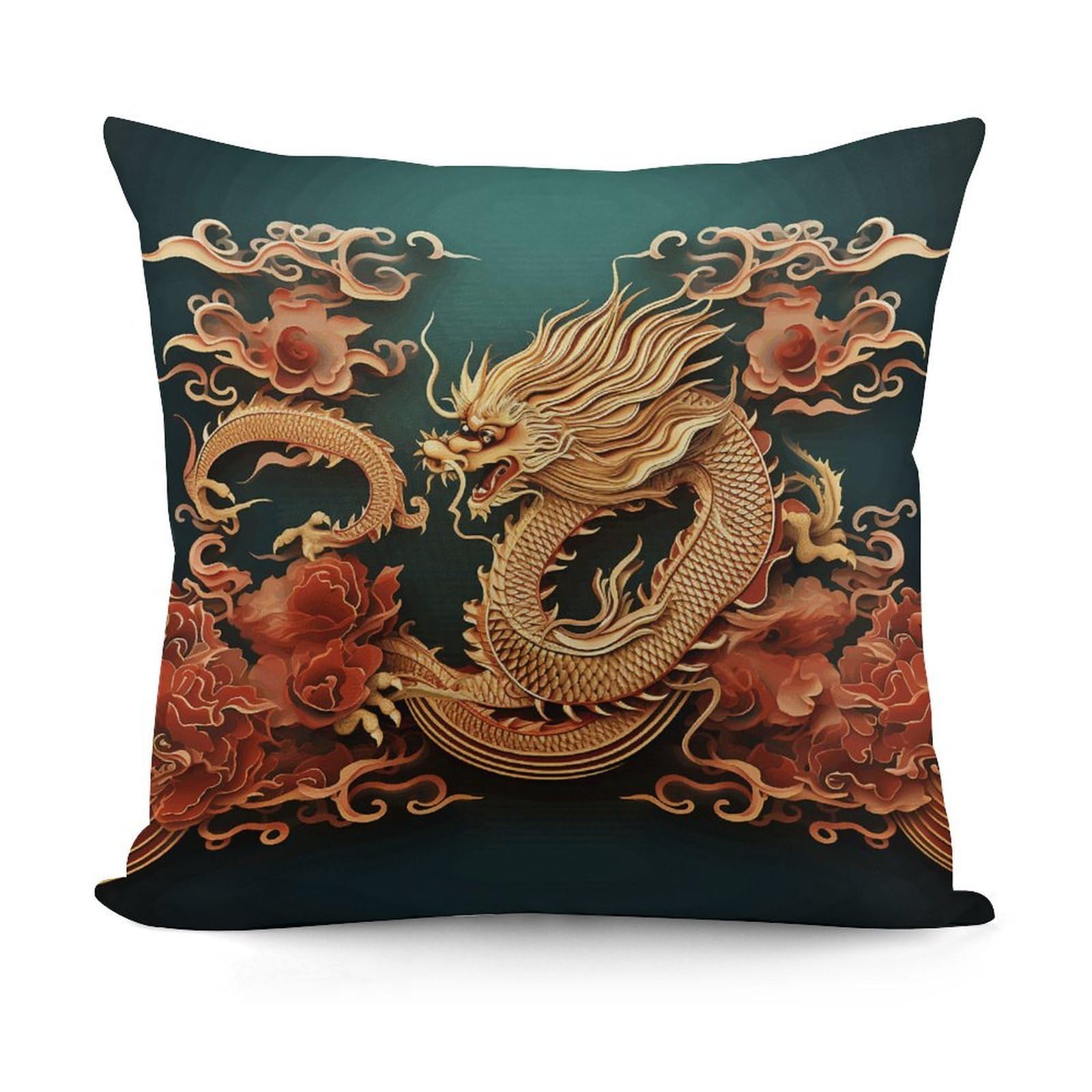 VstaDank Decorative Dragon Chinese Background Throw Pillow Covers Luxury Soft Pillowcases Fluffy Plush Accent Pillow Cases Personalized Square Lumbar Pillows Shells for All Seasons 18" X 18"