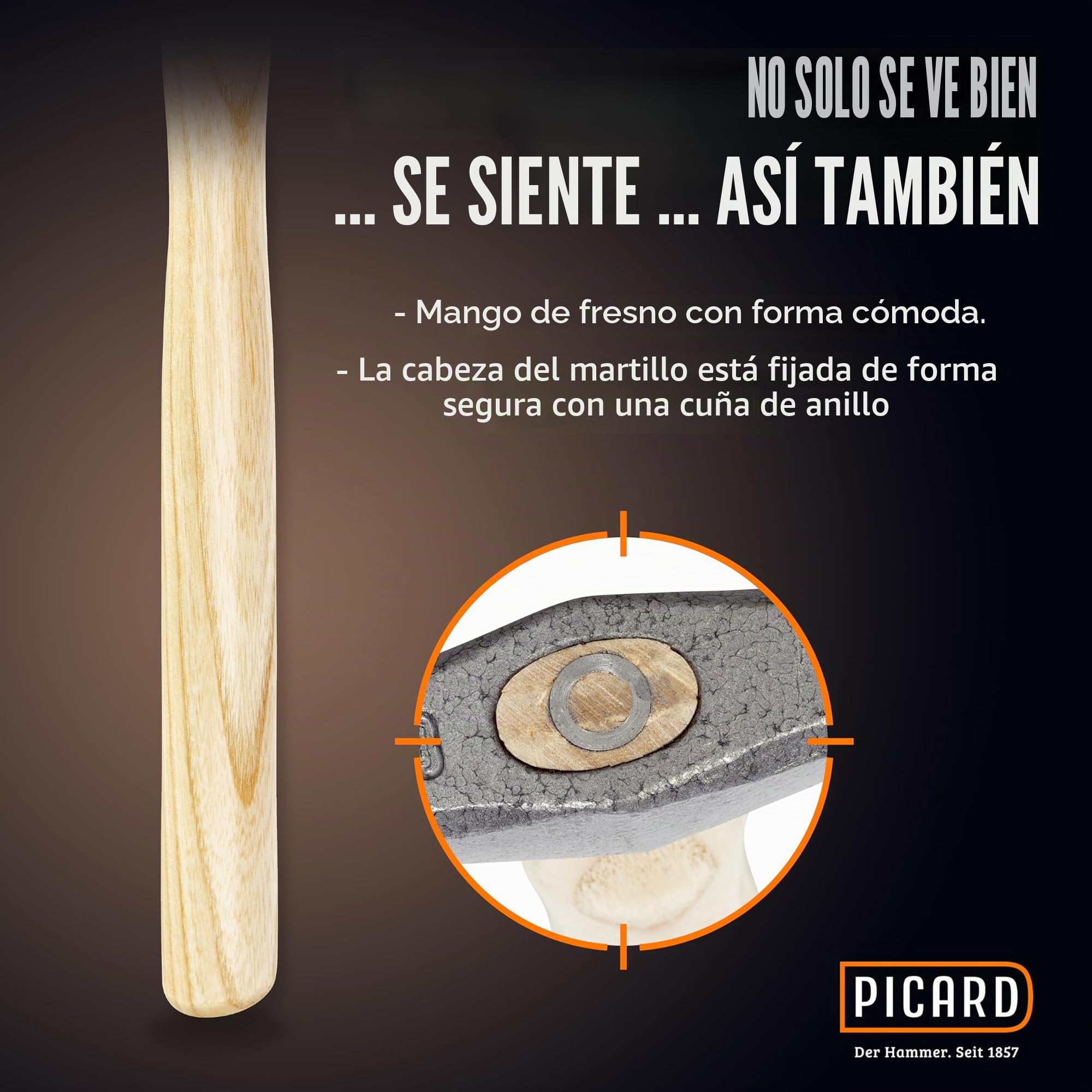 PICARD Martillo de peña cruzada Nº 175 1/2 ES, 375 gr. Martillo profesional 250g con mango de fresno | Herramienta para techadores y caldereros | Acero especial PICARD