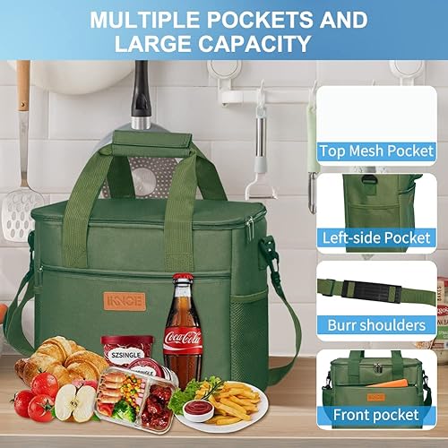Miniatura 4 de iknoe - Bolsa isotérmica plegable grande, 15 L, bolsa a prueba de fugas con múltiples bolsillos para adultos, lonchera con aislamiento térmico para