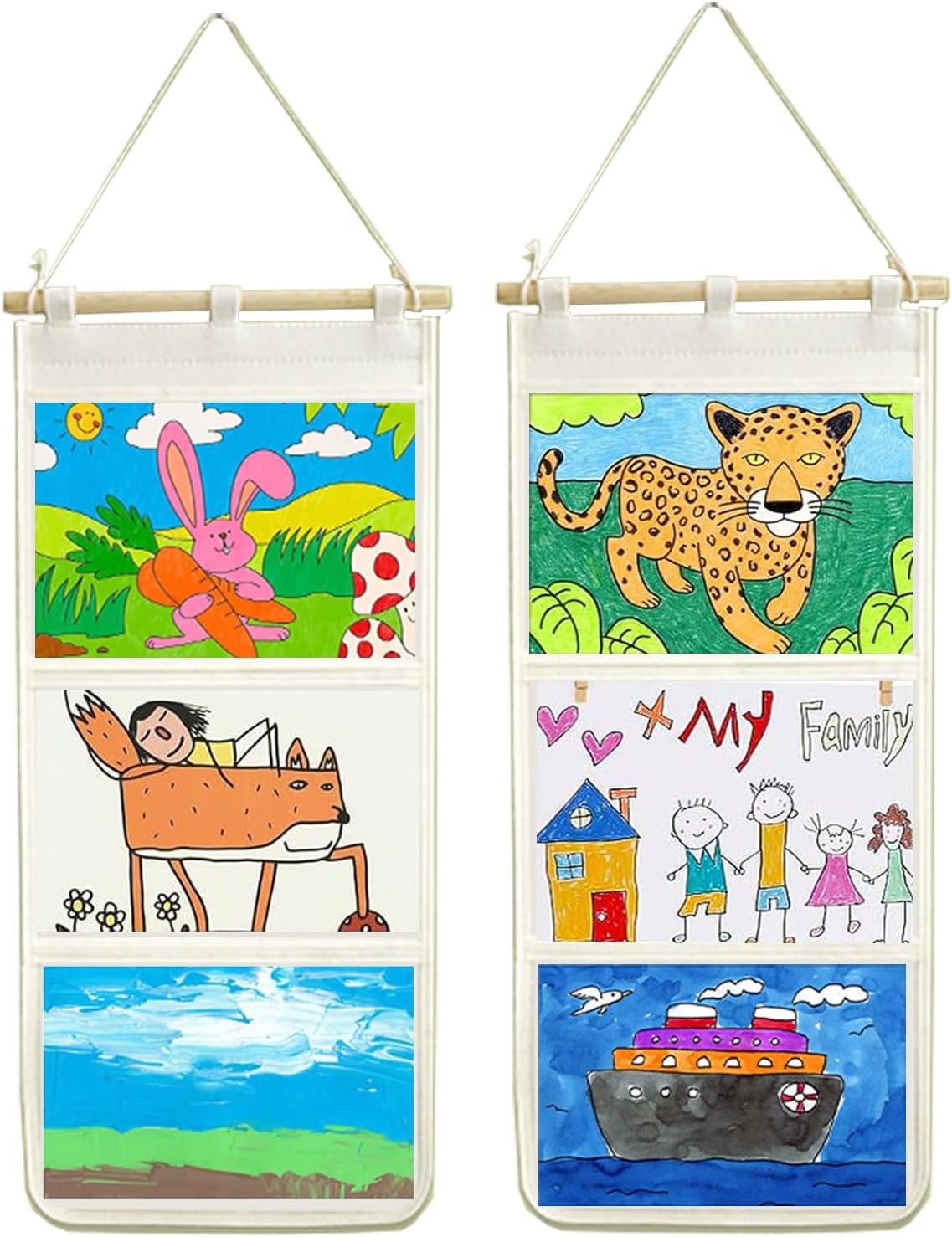 2-Pack Artwork Hanging Display: Holds 6 Pieces, Dust-Proof, Easy to Replace, Simple to Install, Ideal for Room Decoration (Off-White)