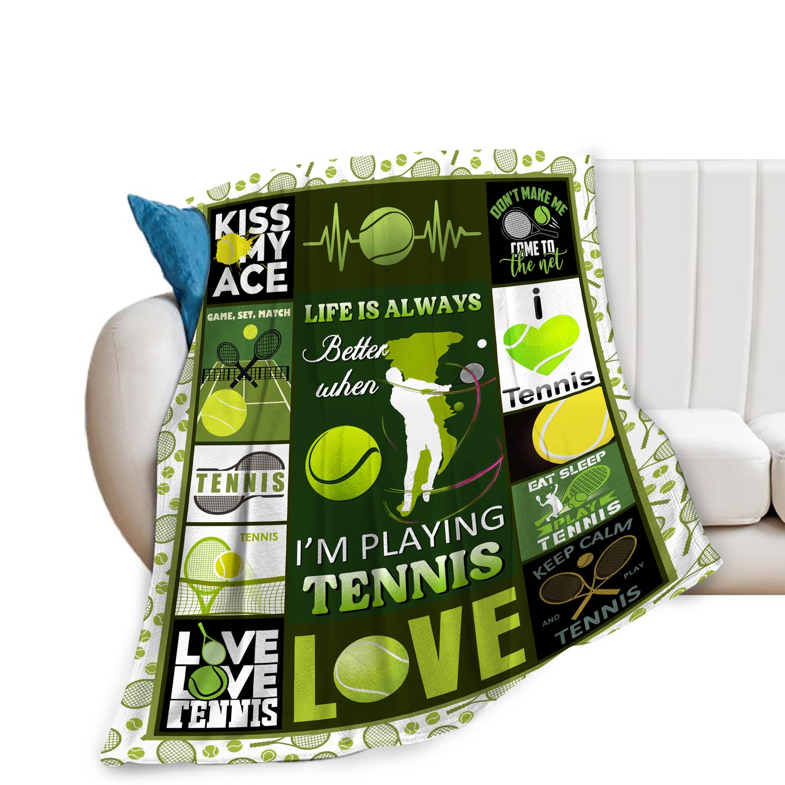 Super Soft Warm Tennis Fleece Throw Blanket - Gift for Women, Girls, Men & Kids - Cozy Fluffy Plush Tennis Lovers Stuff - Lightweight Flannel Gifts - 50"X40"