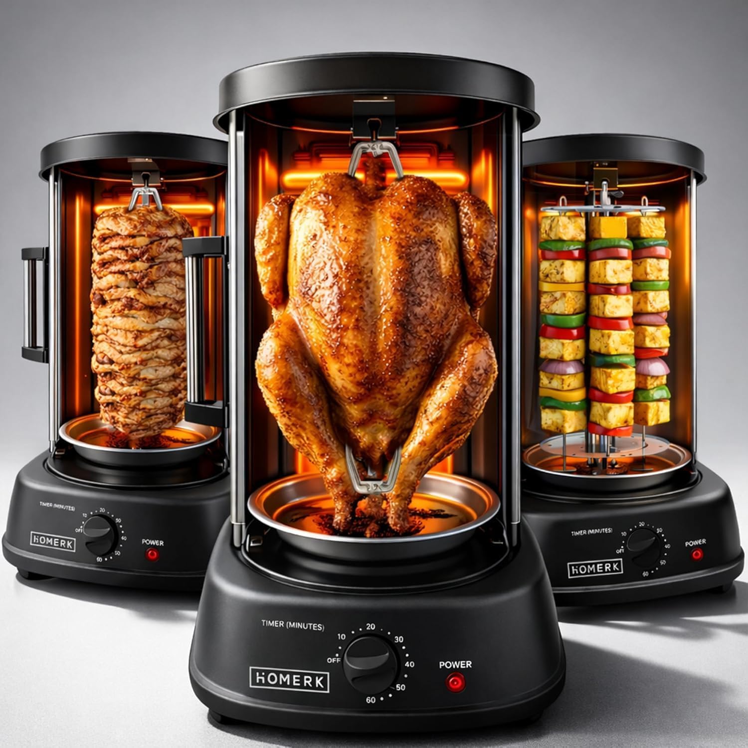 Homerk Inigrill Griller for Home Kitchen Electric| Tandoor, BBQ, Mini Shawarma Machine| Indoor Chicken Vertical Rotisserie|7 Kebab Skewer, Fish Basket, Drip Tray with Door-image-29