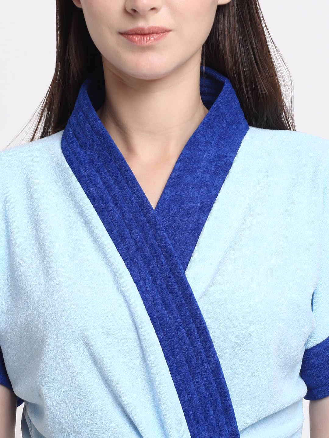 CREEVA Everyday Terry Cotton Unisex Bathrobe Collection With kimono collar and 1 Pocket,Half Sleeve Bath Robe Super Soft Light Weight - Ocean Blue & Turkish - Image 5 thumbnail