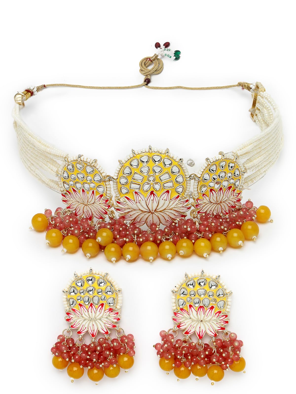 Studio Sukkhi Decorative Gold Plated Kundan Meenakari Handcraft Multistrand Yellow Pink Choker Necklace Set With Studs Earrings | Jewellery Set For Women And Girls (NS105822) (B0CPLXFT6M) Amazon Price History, Amazon Price Tracker