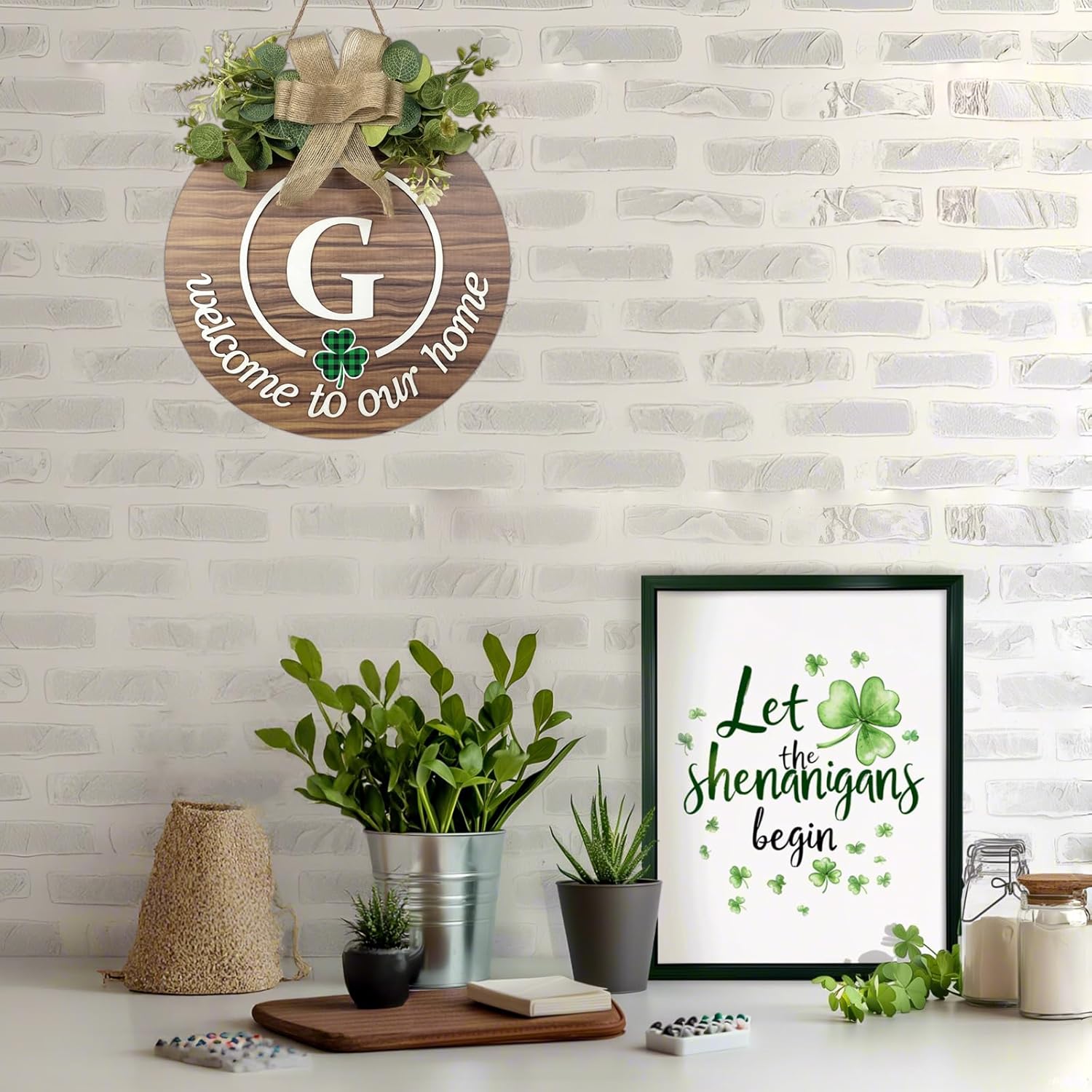 Interchangeable Seasonal Monogram Letter G Welcome Sign Front Door Decor Wooden Wreaths for Front Door Wreath Rustic Initial House Warming Porch Wall Home Decorations for All Seasons