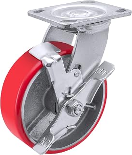 NINOSO 6" Casters Heavy Duty Industrial Caster Wheels with Lock Brake, Polyurethane Swivel Caster with Strong Load-Bearing Capacity 1200lbs (1 Pack)