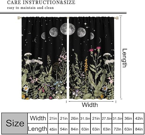 Miniatura 69 de Retro 70s Floral Blackout Window Curtains, Watercolor Flower Plant Rustic Modern Style Pattern Window Drapes, for Bedroom Living Room 42x45in 2